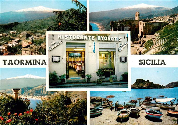 Taormina Sizilien Ristorante Myosotis Castello Panorama Spiaggia