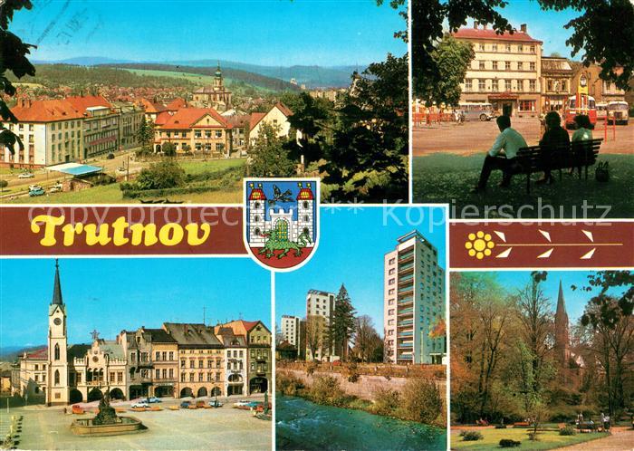 Trutnov Stadtpanorama Bushaltestelle Hotel Moskau Platz Gottwaldo Rathaus Hochha