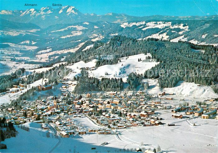 Oberstaufen mit Altmann und Saentis Appenzeller Alpen Winterlandschaft Fliegerau