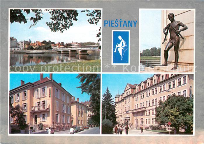 Piestany Uferpartie an der Waag Statue Badehas Innenstadt