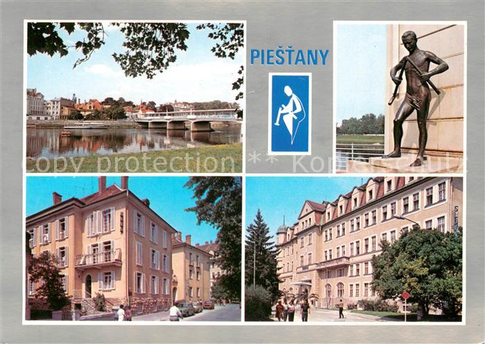 Piestany Partie an der Waag Bruecke Denkmal Statue Hotels