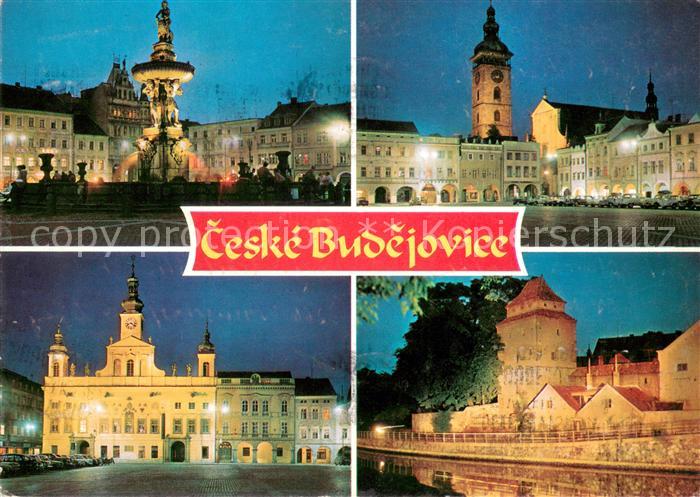 Ceske Budejovice Marktplatz Brunnen Rathaus Stadtmauer