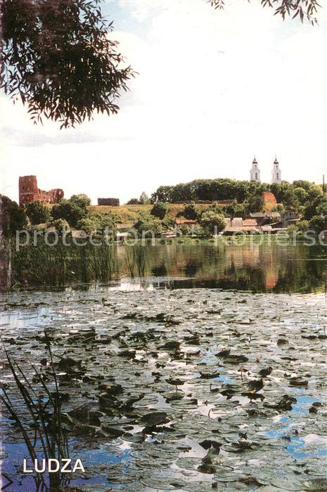 Ludza Uferpartie am Fluss Blick zur Stadt