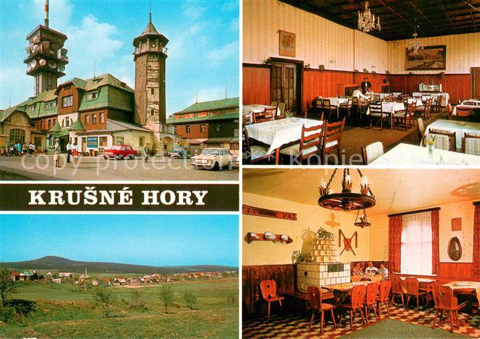 Krusne Hory Horsky hotel Klinovec Restaurant Panorama Blick nach Bozi Dar