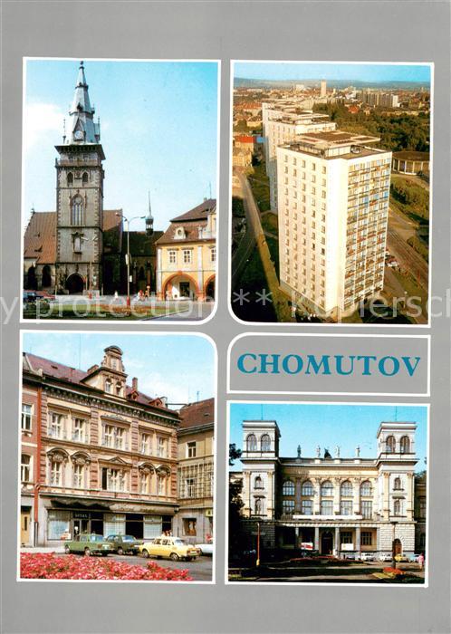 Chomutov Kirche Altstadt Gebaeude Wohnsiedlung Hochhaeuser