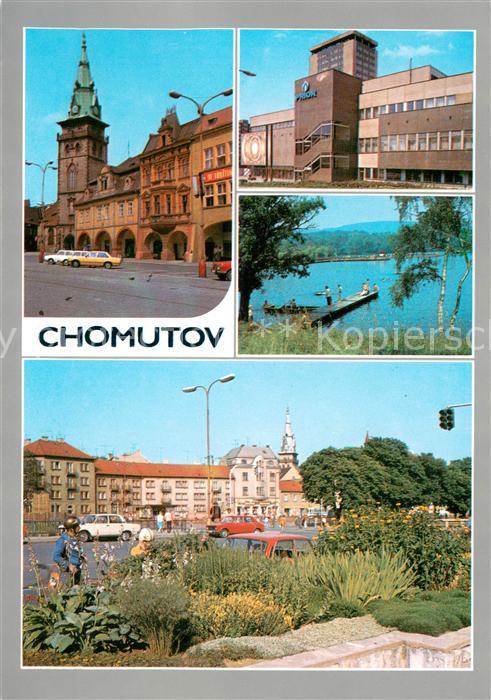 Chomutov Teilansichten Altstadt Uferpartie am See