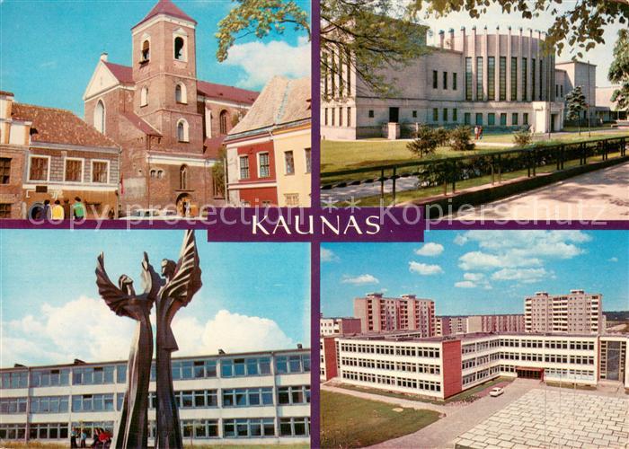 Kaunas Kowno Altstadt Kirche Denkmal Statue Wohnsiedlung Hochhaeuser