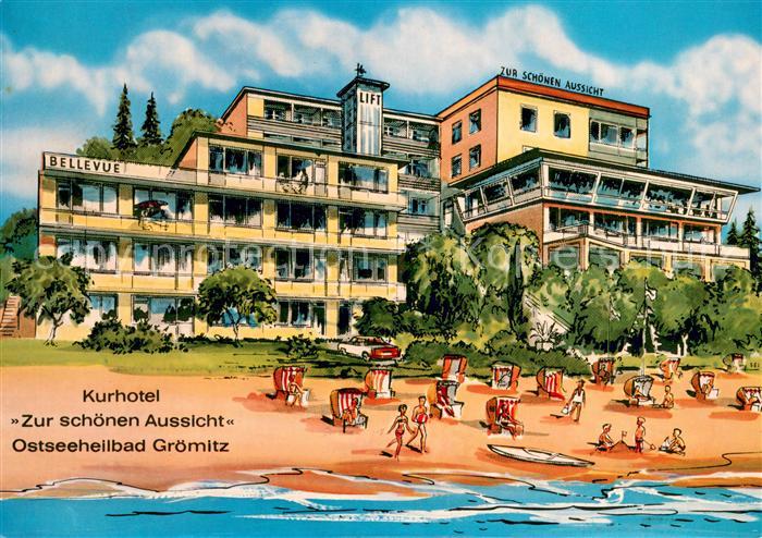 Groemitz Ostseebad Kurhotel Zur schoenen Aussicht Strand Kuenstlerkarte