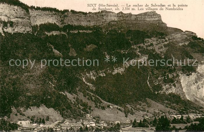 Sixt-Fer-a-Cheval Le rocher de Salvadon et la pointe des Samboet Les villages de