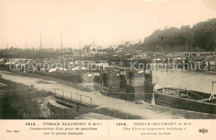 Persan-Beaumont Construction d un pont de péniches par le génie francais