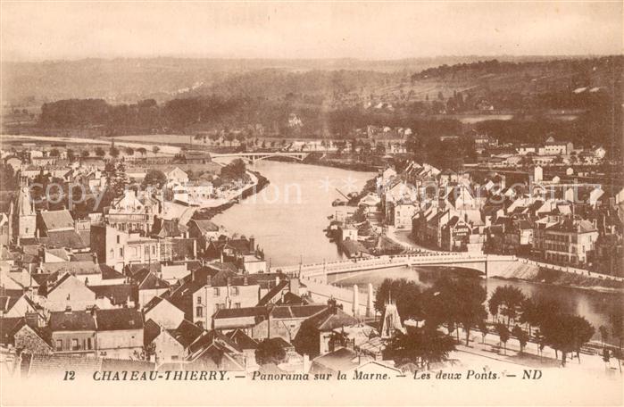 Chateau-Thierry Panorama sur la Marne les deux ponts