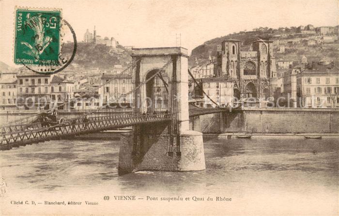 Vienne Isere Pont suspendu et Quai du Rhône