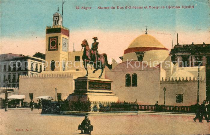 Alger Algerien Statue du Duc d Orléans et Mosquée Djémaa Djedid