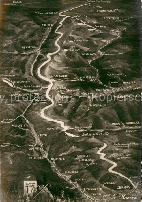 Cernay Elsass Route des Crêtes de Cernay au Col du Bonhomme les Vosges a vol d o