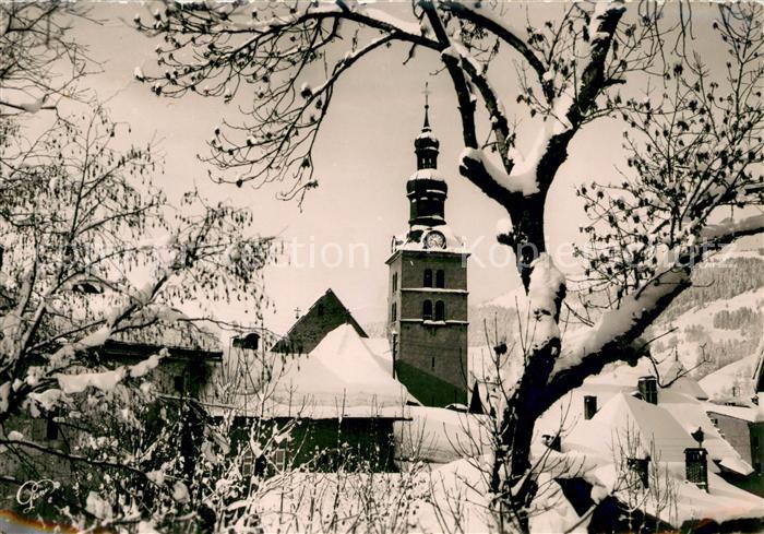 Megeve Le clocher du village en hiver