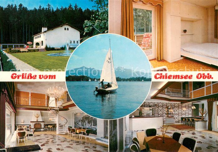 uebersee Chiemsee Cafe Pension Waldeck Gastraeume Zimmer Segelpartie