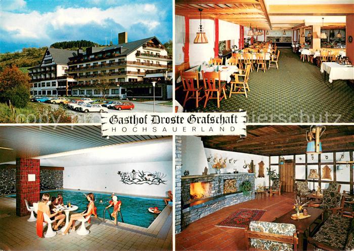 Grafschaft Schmallenberg Gasthof Droste Gastraum Hallenbad Kaminzimmer