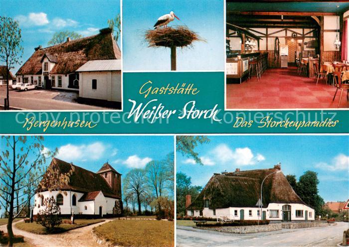 Bergenhusen Gaststaette Weisser Storch Reetdachhaus Storchennest Kirche