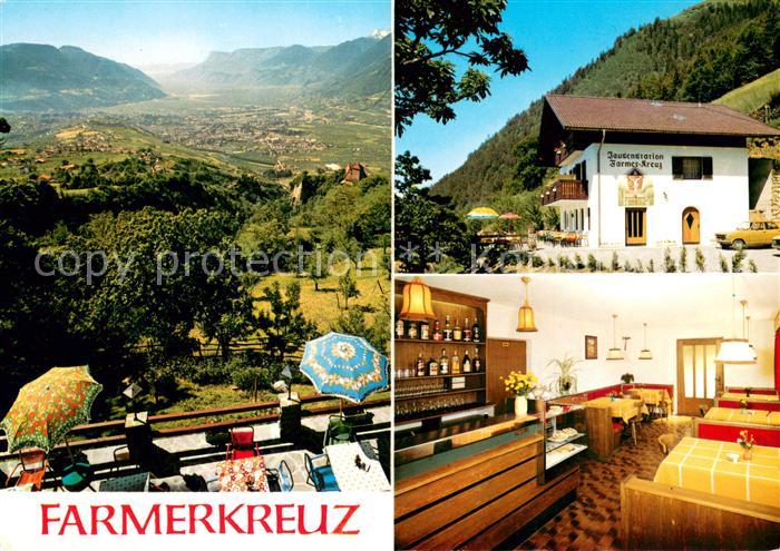 Dorf Tirol Pension Jausenstation Farmerkreuz Terrasse Landschaftspanorama