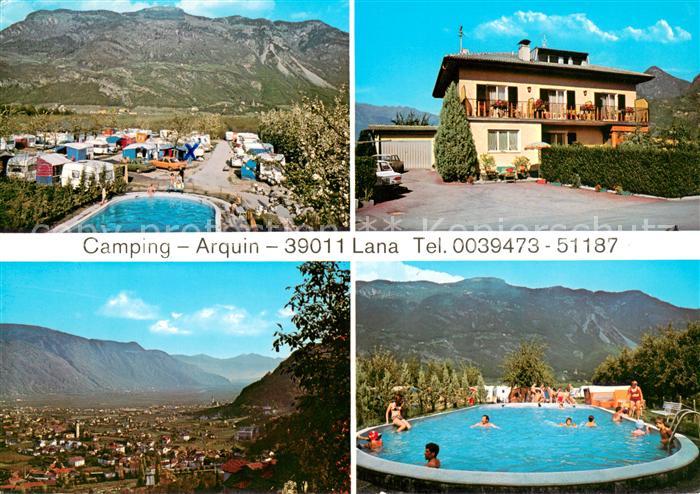 Lana Meran Camping Arquin Swimming Pool Gesamtansicht mit Alpenpanorama
