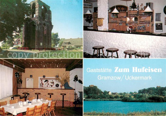 Gramzow Uckermark Gaststaette Zum Hufeisen Saal Gastraum Klosterruine Partie am