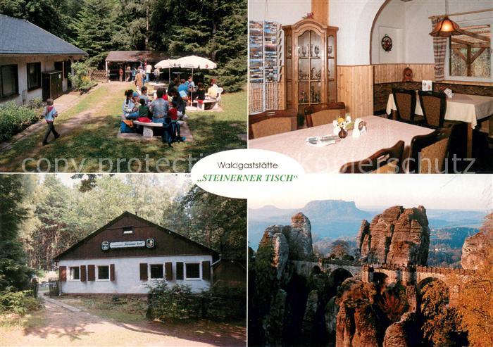 Lohmen Sachsen Waldgaststaette Steinerner Tisch Gaststube Garten Bastei