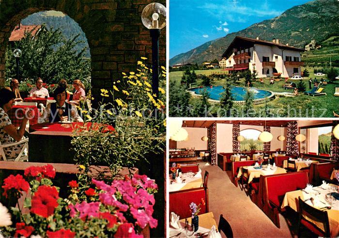 Naturns Hotel Sonnenhof Pool Garten Gaststube