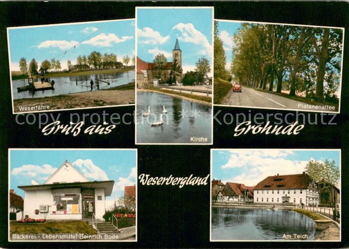 Grohnde Weserfaehre Kirche Platanenallee Baeckerei Lebensmittelladen Schwanentei