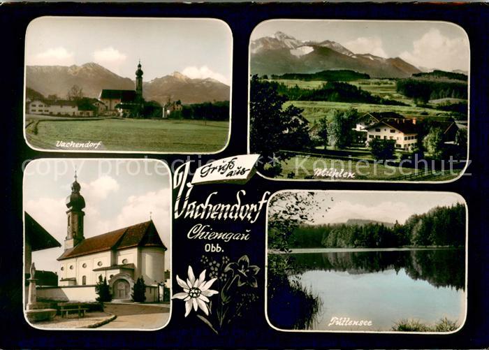 Vachendorf Chiemsee Ortsansicht mit Kirche Muehlen Chiemgauer Alpen Trittensee
