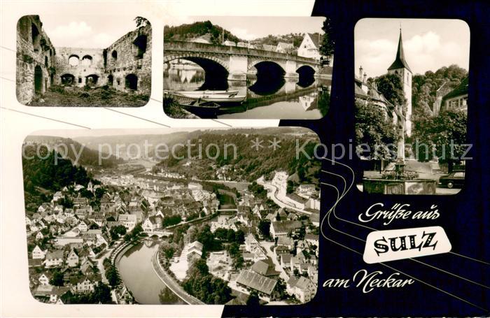 Sulz Neckar Ruine Bruecke Motiv mit Kirche Brunnen Fliegeraufnahme