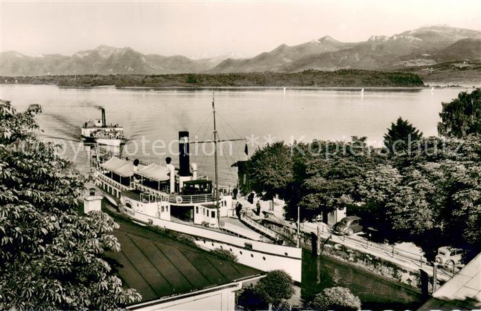 Stock Chiemsee Hafen Dampfer Chiemgauer Alpen