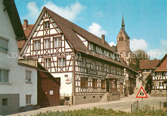 Waldulm Gasthaus Pension zur Linde Fachwerkhaus Blick zur Kirche