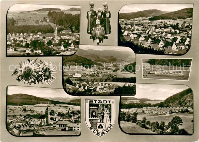 Elzach Gesamtansicht Landschaftspanorama Schwarzwald Trachten Wappen