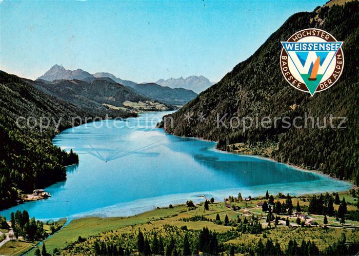 Weissensee Kaernten Ostufer Blick gegen Westen Alpen Fliegeraufnahme