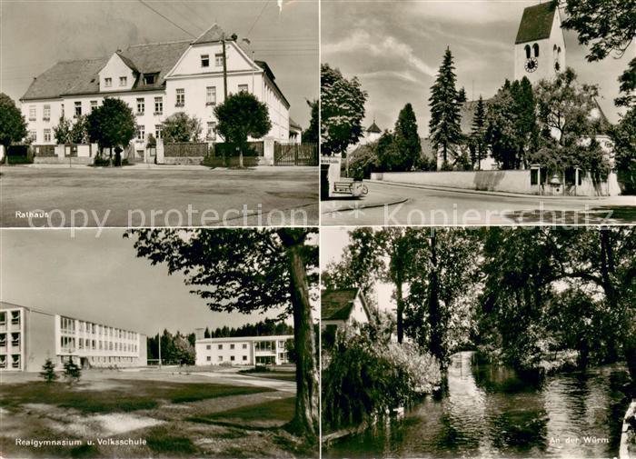 Graefelfing Rathaus Kirche Gymnasium Volksschule Partie an der Wuerm