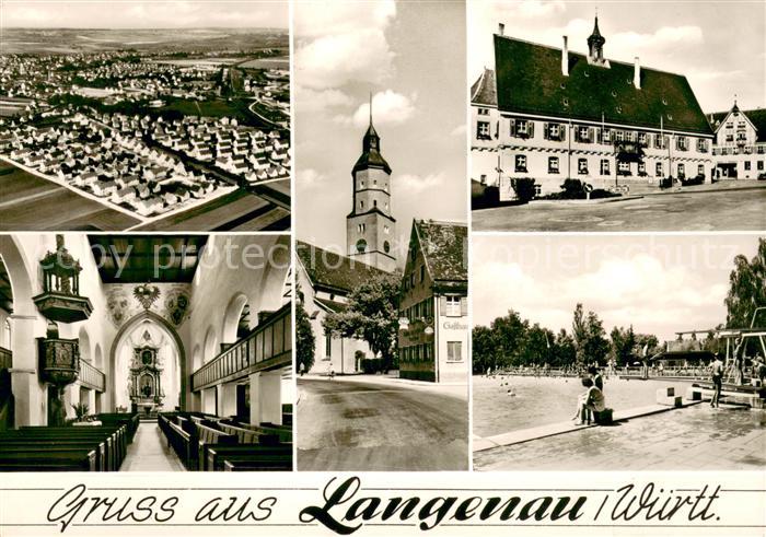 Langenau Wuerttemberg Kirche Innenansicht Freibad Rathaus Fliegeraufnahme