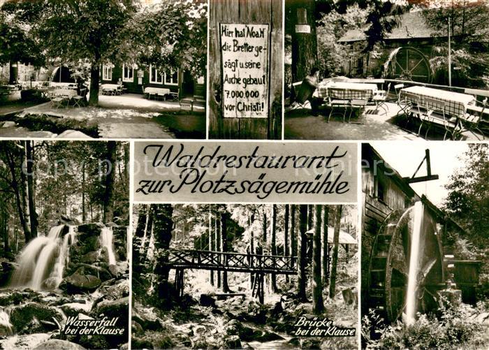 Loffenau Bad Herrenalb Waldrestaurant zur Plotzsaegemuehle Wasserrad Bruecke Was