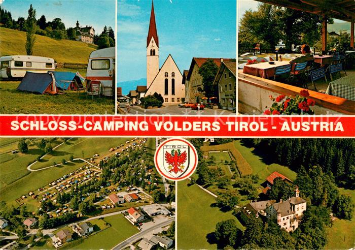 Volders Schloss Camping Restaurant Fliegeraufnahme Motiv mit Kirche