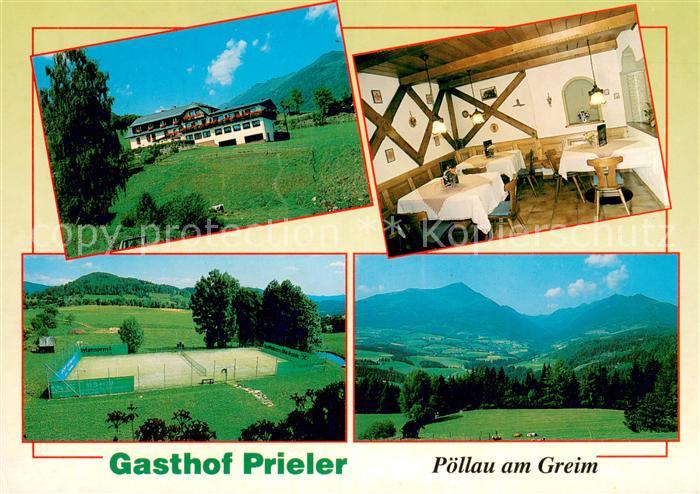 Poellau Gasthof Prieler Gastraum Tennisplatz Landschaftspanorama Alpen