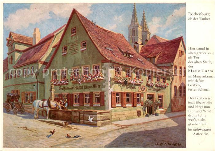 Rothenburg Tauber Gasthaus Metzgerei Schwarzer Adler Pferd Brunnen Kuenstlerkart