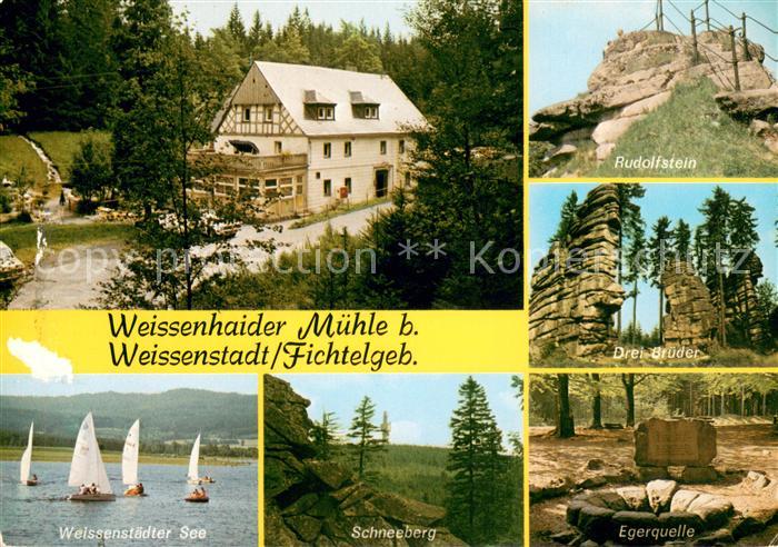 Weissenstadt Weissenhaider Muehle Felsen Egerquelle Fichtelgebirge See Segeln