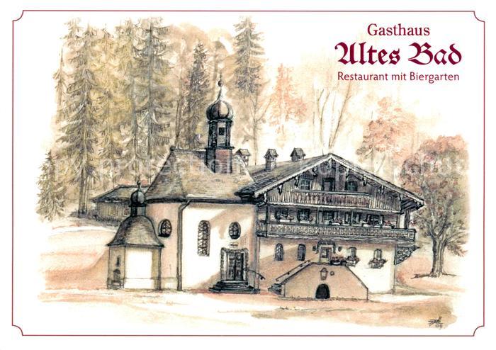 Bad Kreuth Gasthaus Altes Bad Restaurant Biergarten Kuenstlerkarte