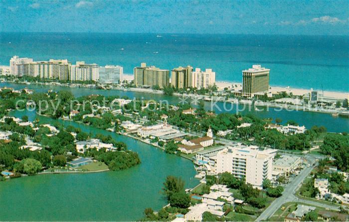 Miami Beach Aerial view with ocean front hotels along the blue Atlantic