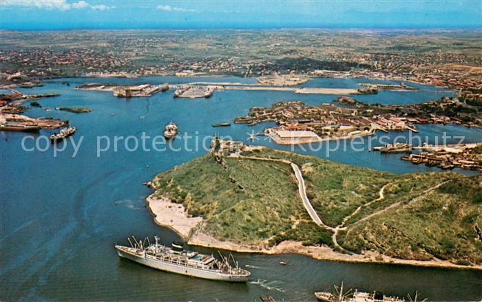 Willemstad Air view harbor with cruise ship approa