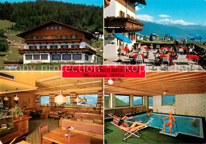Meransen Pension Sonnenberg Terrasse Gaststube Hallenbad