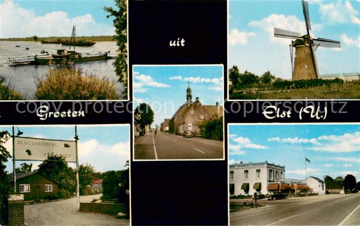 Elst Gelderland Pontveer Molen Rijksweg met NH Kerk Jeugderberg Eikelkamp Hotel