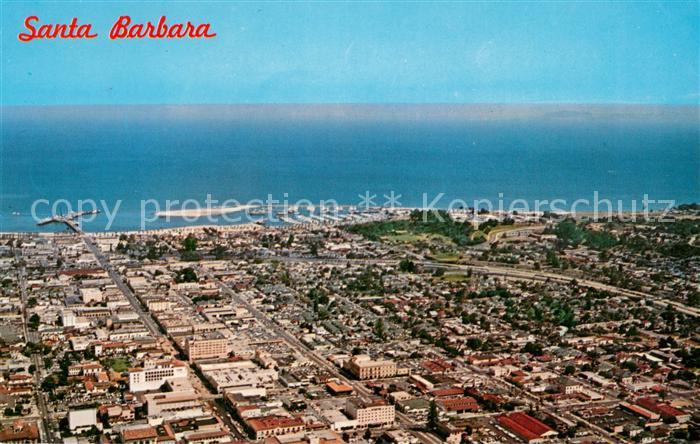 Santa Barbara California City with harbor and Channel Islands Air view