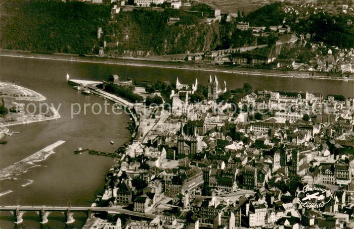 Koblenz Rhein Fliegeraufnahme mit Ehrenbreitstein