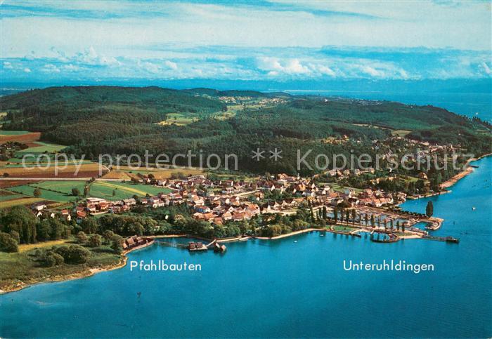 Unteruhldingen Bodensee Fliegeraufnahme mit Pfahlbauten