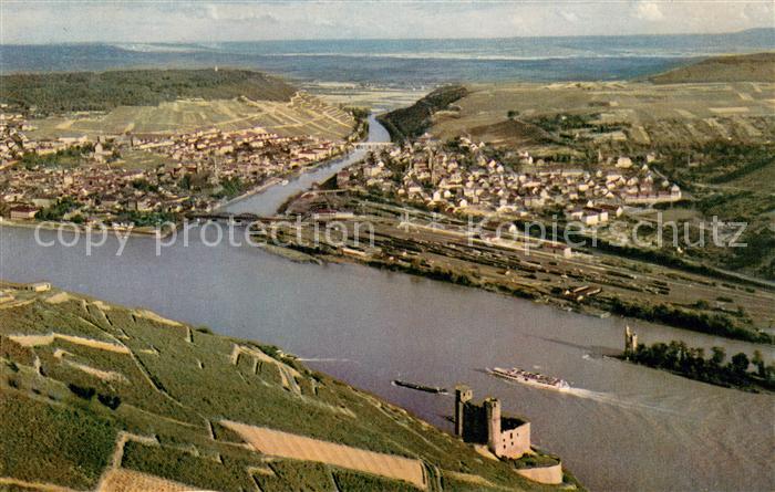 Bingen Rhein Burgruine Rossel Burg Ehrenfels Maeuseturm Nahemuendung und Bingerb